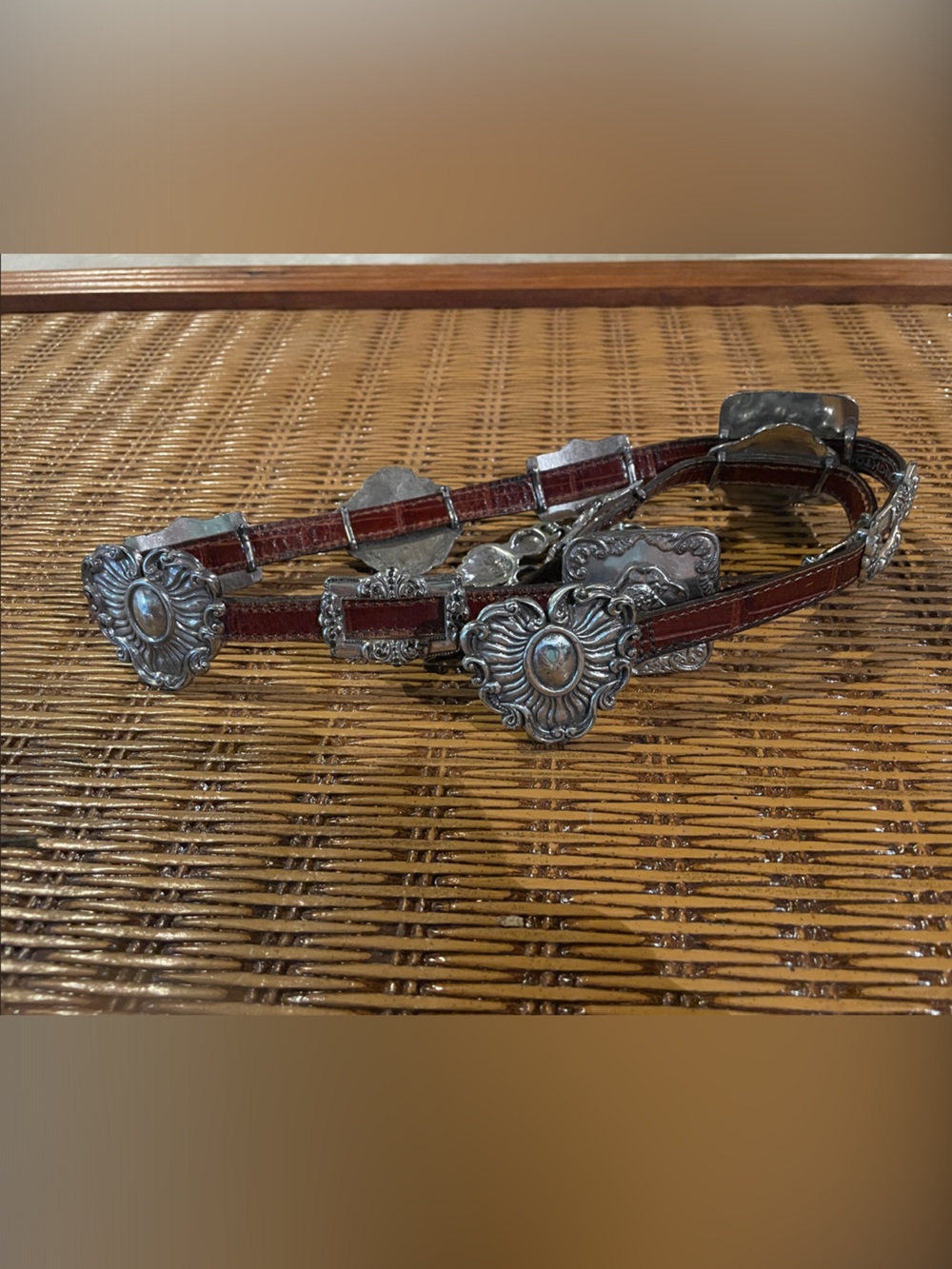 Brighton Brown Leather Western Concho Belt with Silver-Tone Accents
